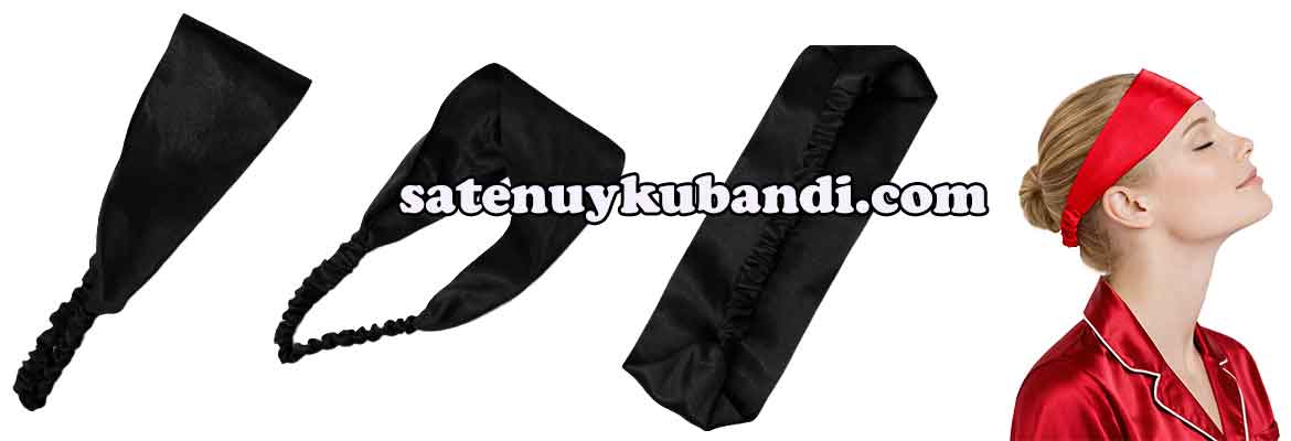 Siyah Akordiyonlu saten saç bandı