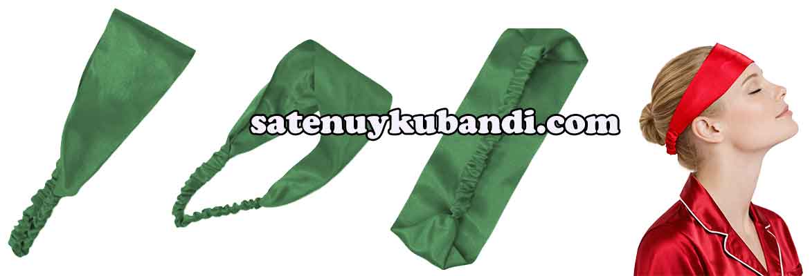 yeşil Akordiyonlu saten saç bandı